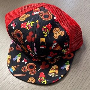 Kids Red Mesh Trucker Hat with Black Snack Print